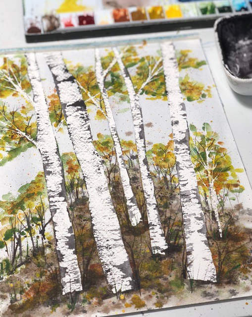 509x640 Fall Birch Trees Watercolor Workshop