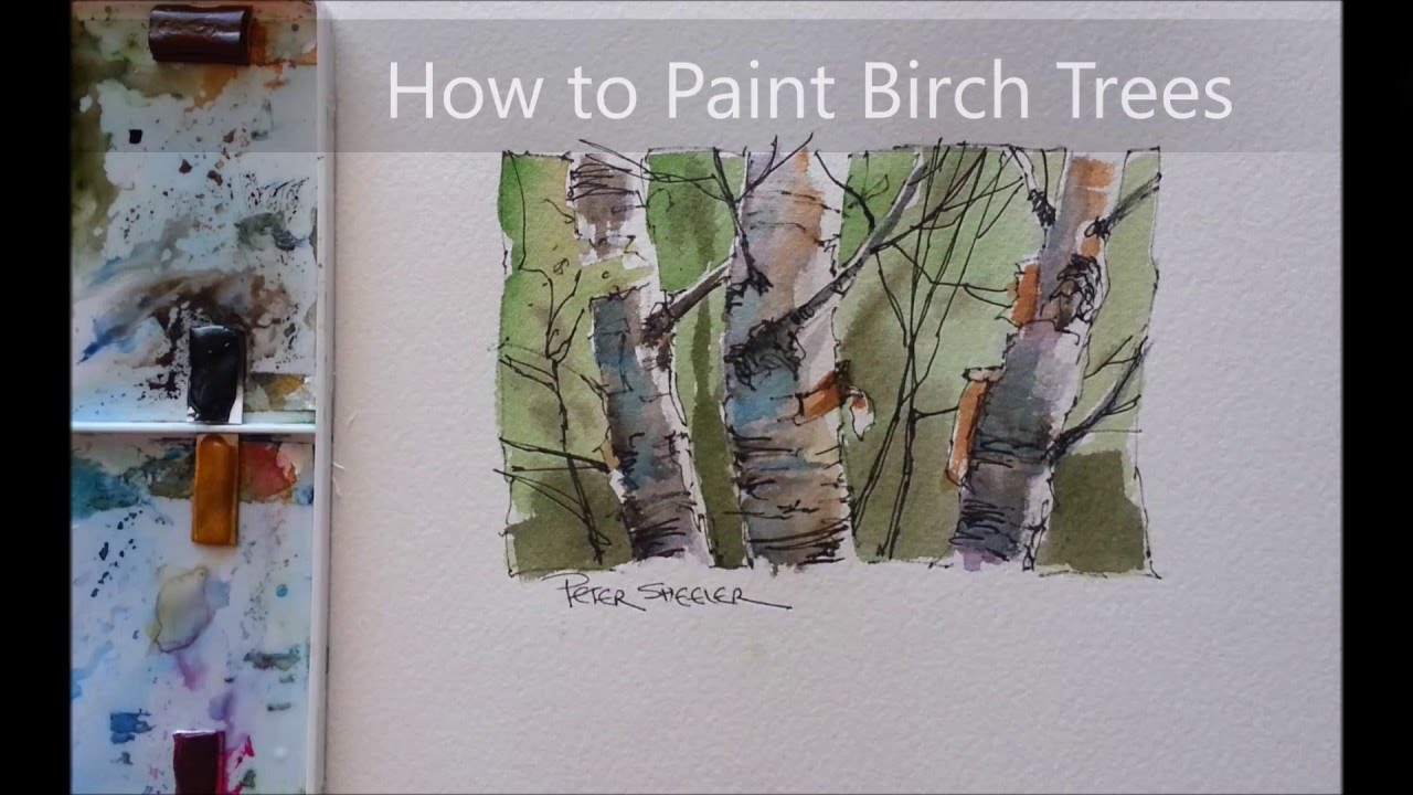 1280x720 Line And Wash Birch Trees. Watercolor Demonstration. Quick And