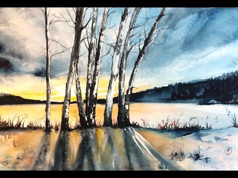 480x360 Watercolor Birch Trees Painting Demonstration