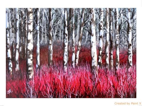 480x360 Watercolor Painting Birch Trees Time Lapse