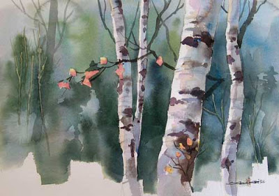 400x281 Watercolor By Osamu Birch Trees