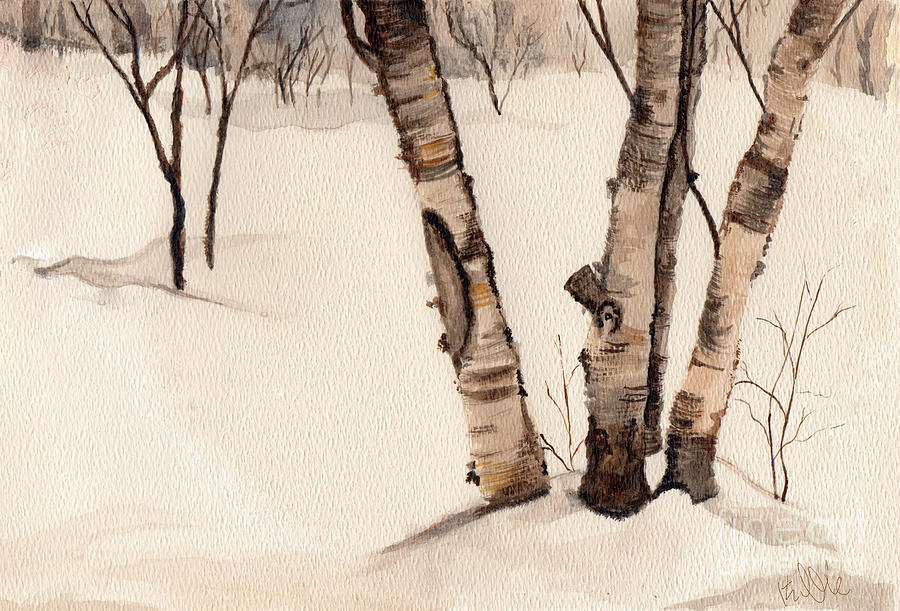 900x611 Birch Trees In The Snow Painting By Barb Kirpluk