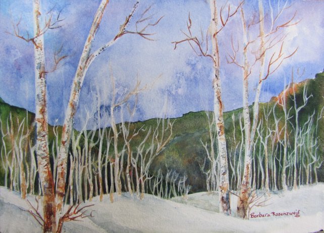 642x463 Original Painting Watercolor Birch Tree Winter Wall Art Etsy