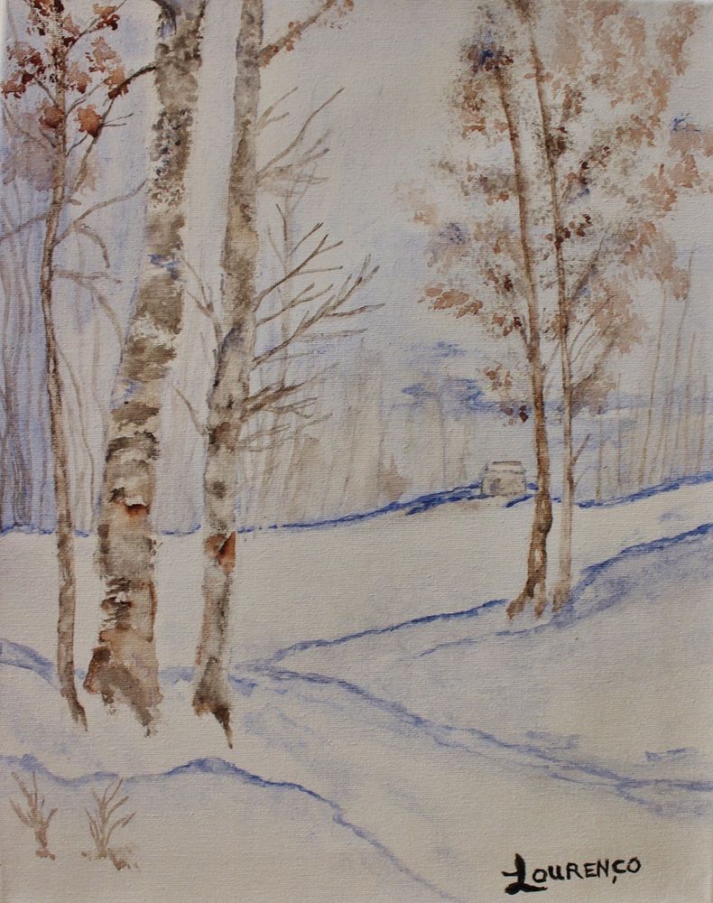 790x1000 Original Watercolor Painting On Canvas Birch Trees Snow Landscape
