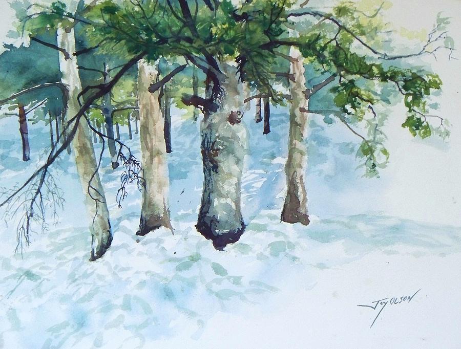 900x682 Pine Trees And Snow Painting By Joy Nichols