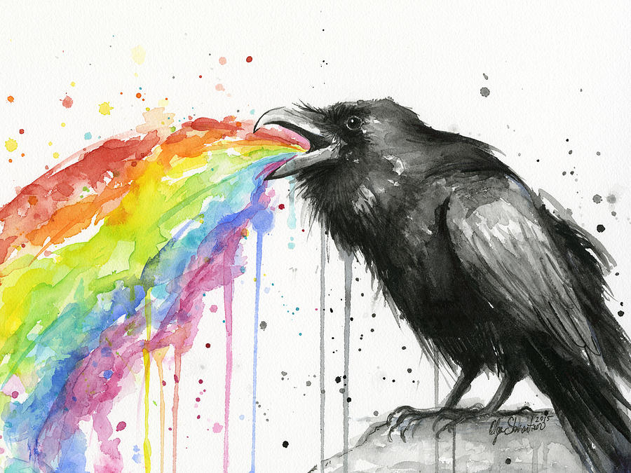 900x675 Raven Tastes The Rainbow Painting By Olga Shvartsur