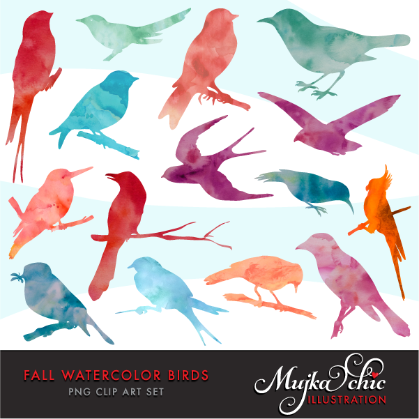 601x601 Fall Watercolor Birds Clipart Mujka Clipart, Printable
