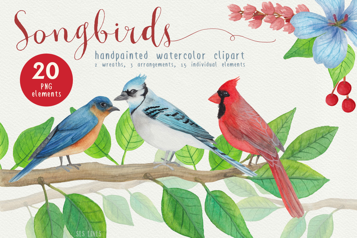 1200x800 Song Birds Watercolor Clipart