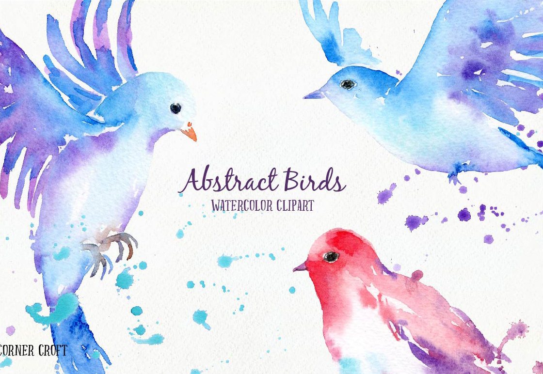 1120x772 Bird Clip Art, Abstract Watercolor Birds, Flying Birds Corner Croft