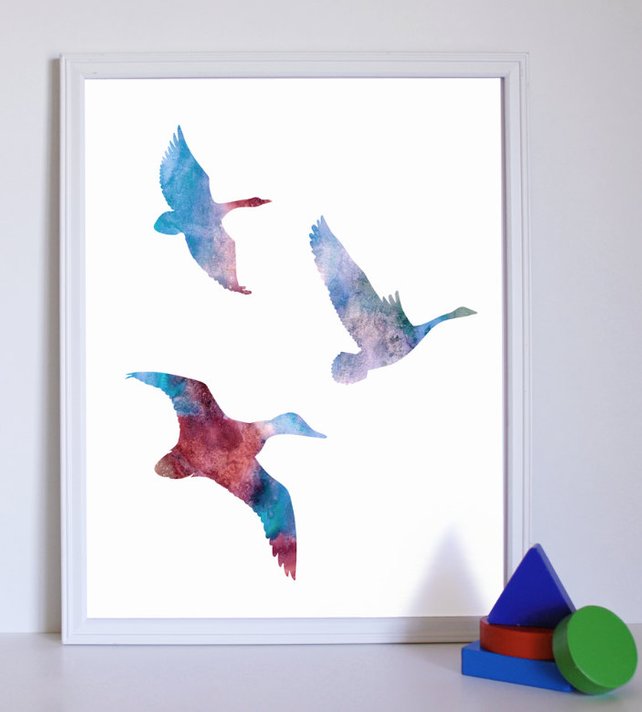 642x712 Flying Ducks Decor Bird Duck Art Print Watercolor Bird Etsy