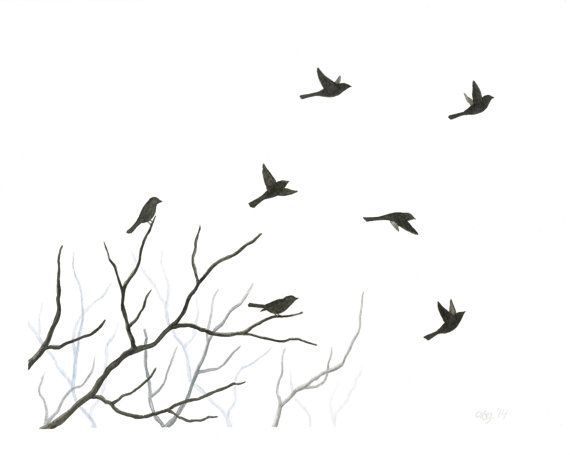 570x455 Original Watercolor Bird Painting Flying Birds By Abfoleyartworks