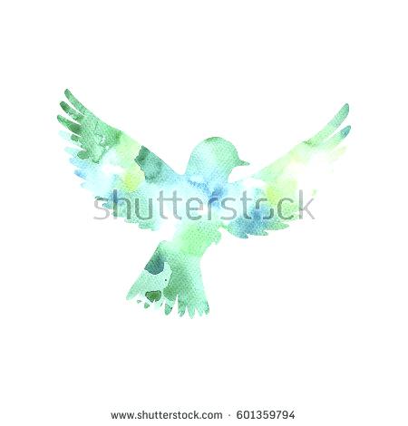 450x470 Watercolor Flying Bird Silhouette Hand Drawn Songbird Isolated