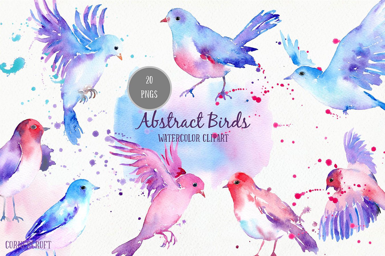 1350x900 Bird Clip Art, Abstract Watercolor Birds, Flying Birds Corner Croft