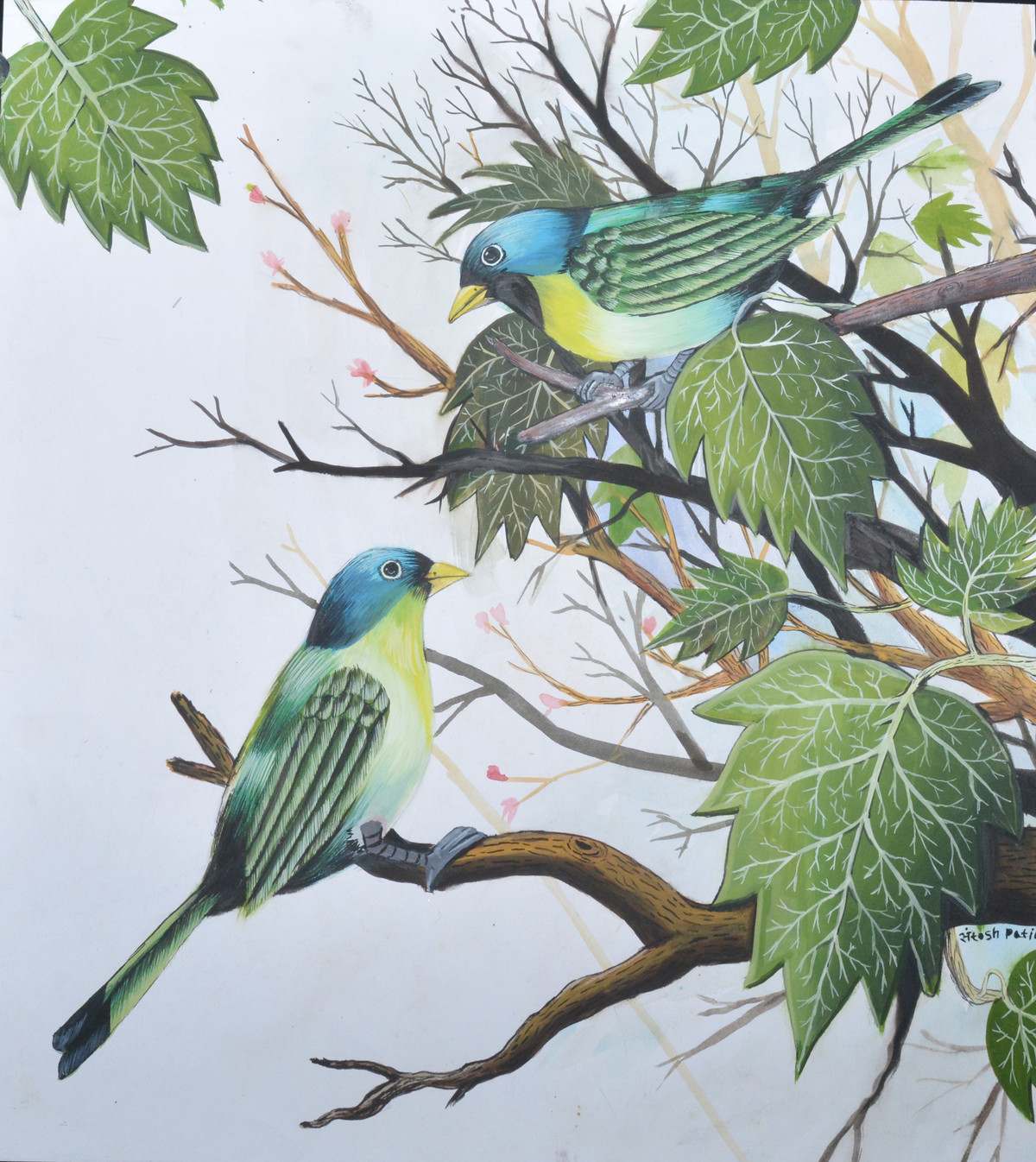 1200x1346 Birds Painting (4) By Artist Santosh Patil Impressionism
