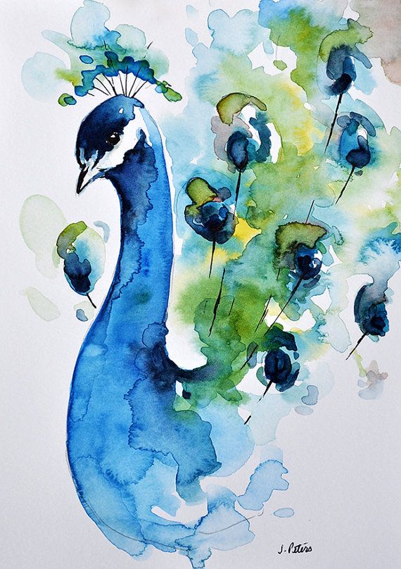 570x808 Original Watercolor Bird Painting, Peacock Painting 6x8 Inch
