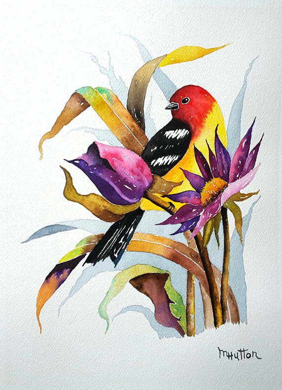 570x788 Original Watercolor Bird Painting Ahhh Peace Bird Art Etsy
