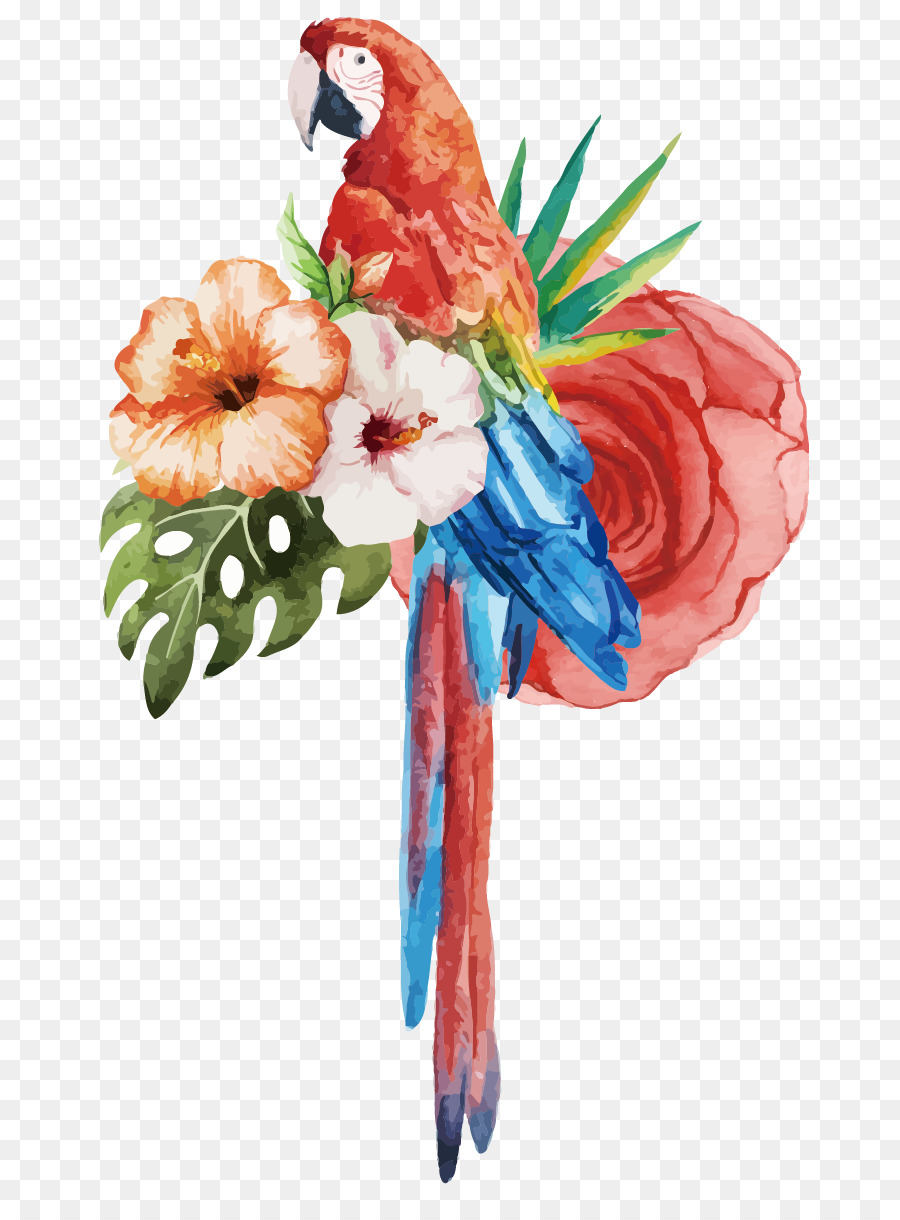 900x1220 Parrot Watercolour Flowers Bird Watercolor Painting