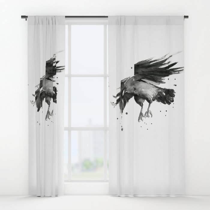 700x700 Raven Watercolor Bird Painting Black Animals Window Curtains By