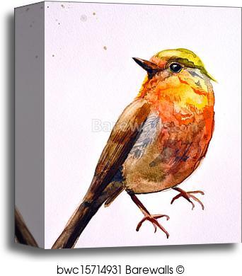 342x390 Canvas Print Of Watercolor Drawing Of Cute Bird Barewalls