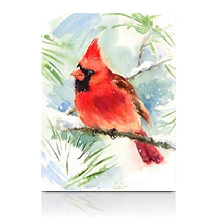 425x425 Canvas Prints Wall Art Watercolor Bird Cardinal Winter
