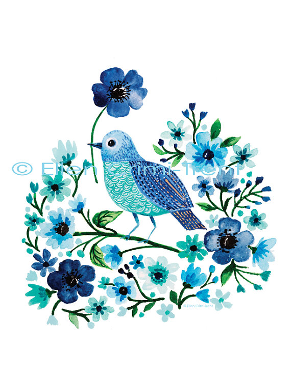 570x738 Watercolor Blue Birdwatercolor Paintinglue Watercolor