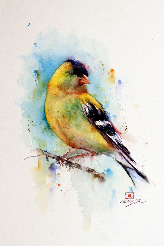 570x855 Yellow Watercolor Bird Art Prints