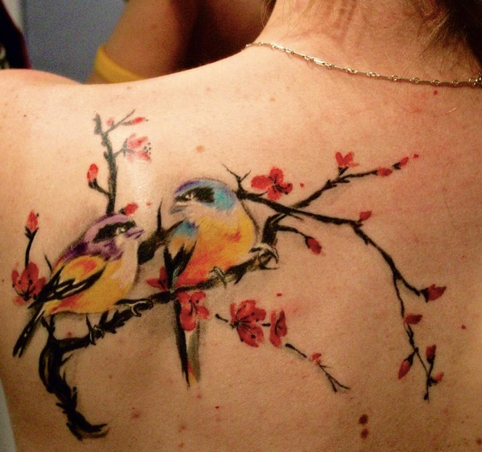 697x653 Watercolor Bird Tattoo Designs On Upper Back