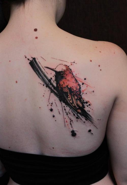 500x726 Watercolor Bird Tattoo On Back
