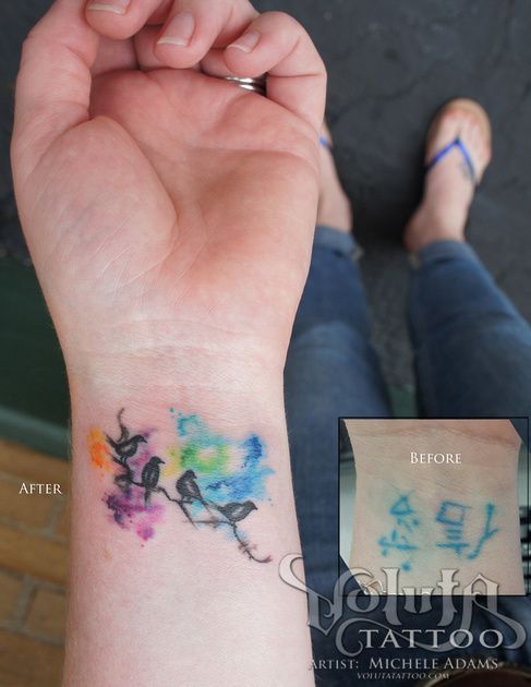 487x630 Watercolor Birds Tattoo Completed Tattoos By Michele Adams