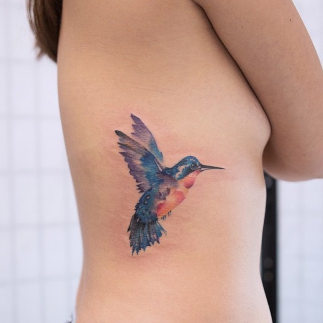 640x640 Watercolor Humming Bird Tattoo On Side Best Tattoo Ideas Gallery