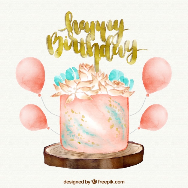 626x626 Elegant Watercolor Birthday Cake Background Vector Free Download
