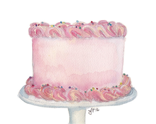 500x400 Pink Cake Watercolor Painting