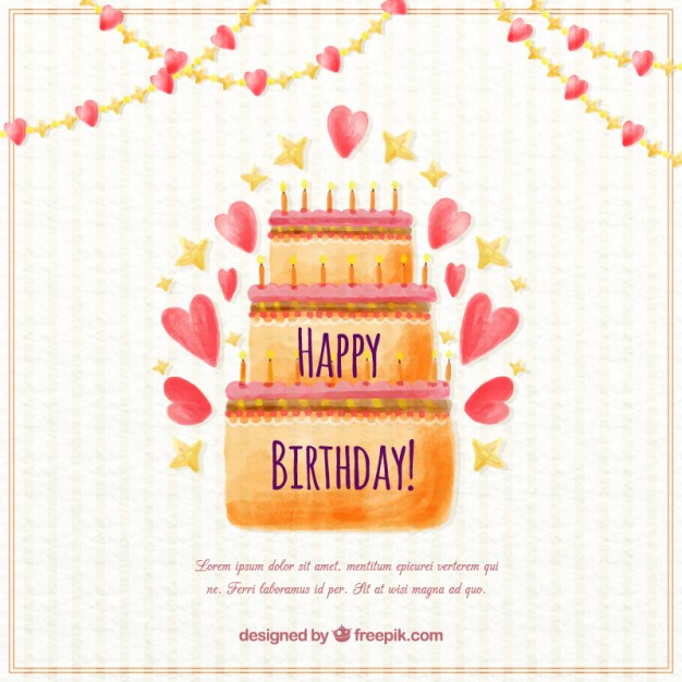 626x626 Watercolor Birthday Cake With Hearts Vector Free Download