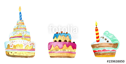 500x253 Birthday Cake Hand Painted Watercolor Illustration, Bakery, Baked