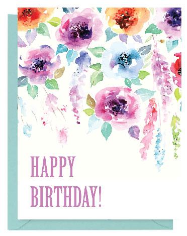 372x470 Purple Floral Watercolor Happy Birthday Card Paper On Pine