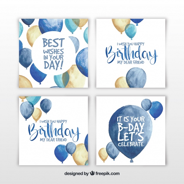 626x626 Set Of Four Watercolour Birthday Cards With Balloons Vector Free