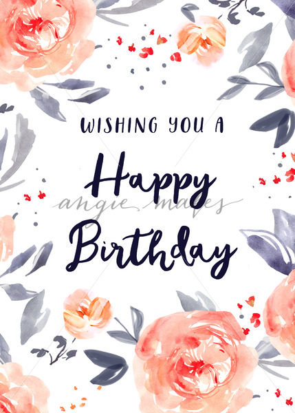 429x600 Cute Happy Birthday Card With Watercolor Flowers. Watercolor