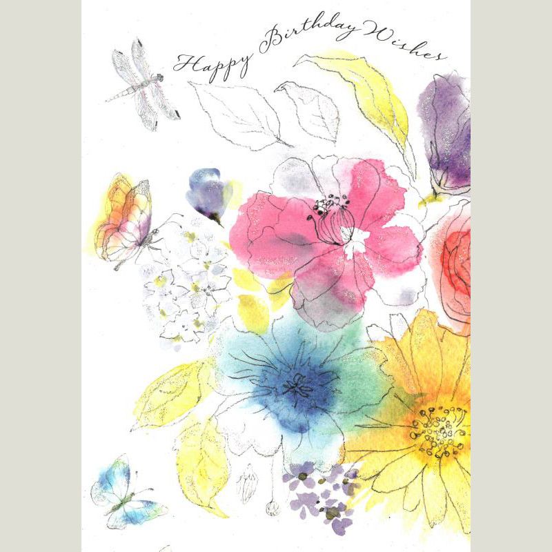 800x800 Watercolour Flowers Birthday Card Cards British Heart Foundation
