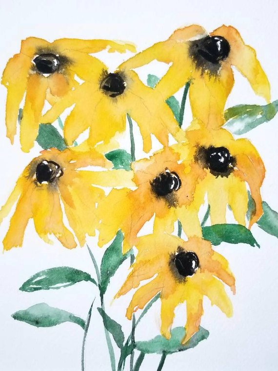 570x760 Black Eyed Susans Original Watercolororiginal Yellow Etsy