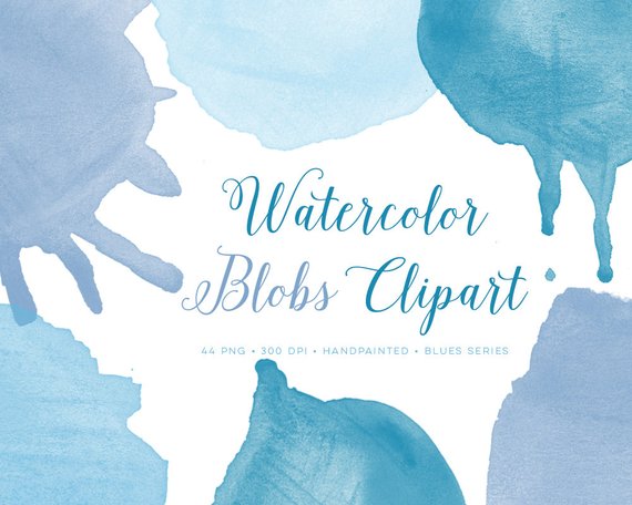 570x456 Blue Watercolor Clipart Watercolor Blob Clipart Round Etsy
