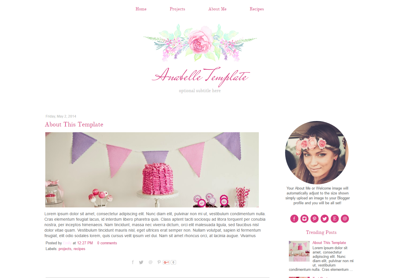 1400x965 Pink Flower Watercolor Blog Template Bd Web Studio