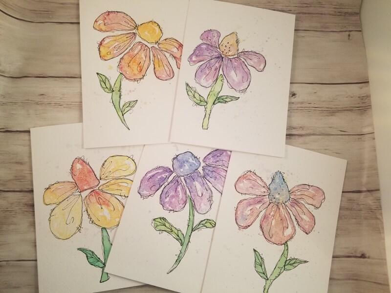 800x600 Watercolor Blooms Original Art Greeting Cardspaintings Set Of 5