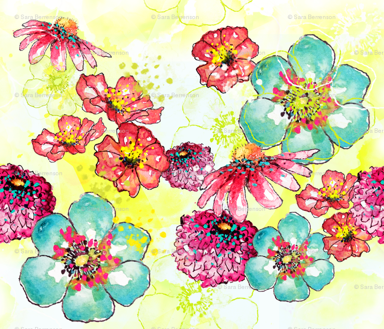 787x674 Watercolor Blooms Fabric