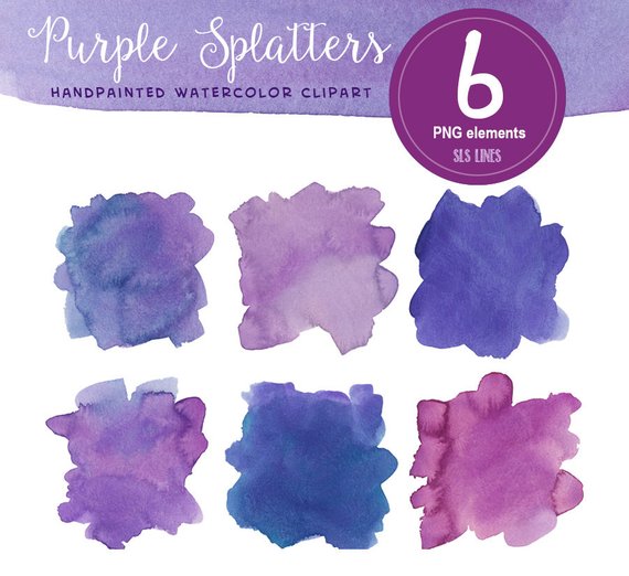 570x522 Purple Watercolor Splatters And Blotches Etsy