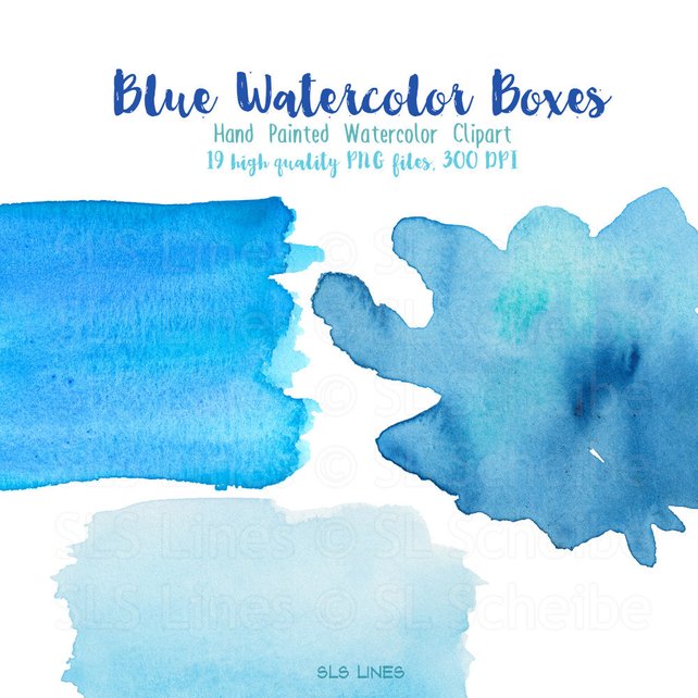 642x642 Blue Watercolor Boxes And Shapes Watercolor Clipart Blotches Etsy