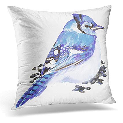 425x425 Throw Pillow Cover Blue Jay Bird, Watercolor Nature
