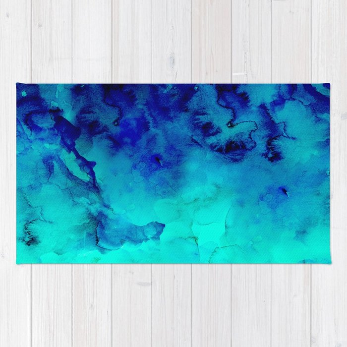 700x700 Mermaid Paradise Blue Ombre Turquoise Watercolor Rug By