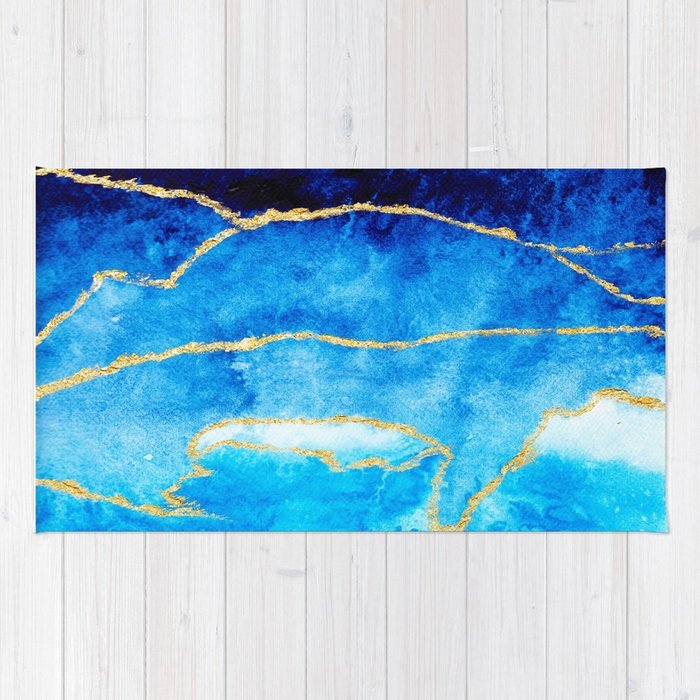 700x700 Modern Faux Gold Foil Navy Blue Ombre Watercolor Hand Painted