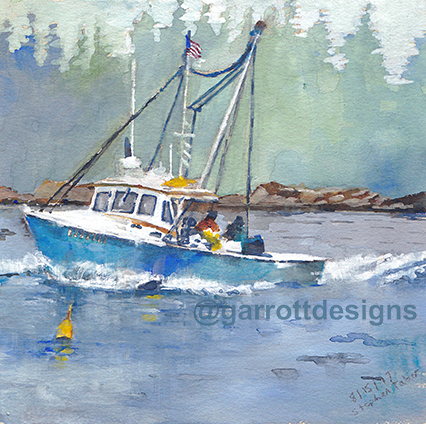 426x424 Maine Lobster Boat Watercolor Art