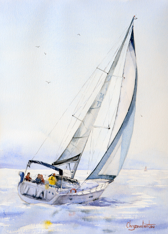 576x800 Sail Boat Sea Painting In Watercolor By Val Mavroudis